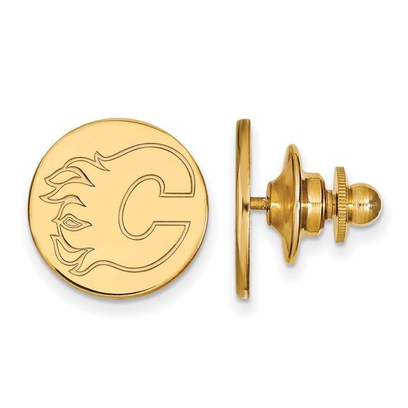SS 14k Yellow Gold Plated NHL Calgary Flames Lapel or Tie Pin - Picture 1 of 4